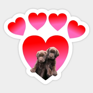 Paw Print Heart Chocolate Labrador Retriever Puppies Sticker